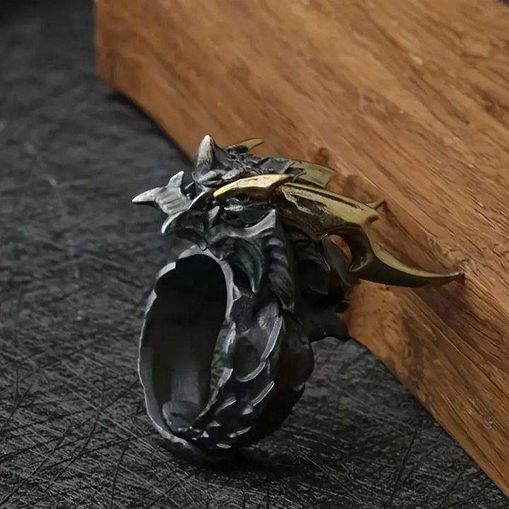 WorldNorse Retro Böser Drache Verstellbarer Ring - image 3