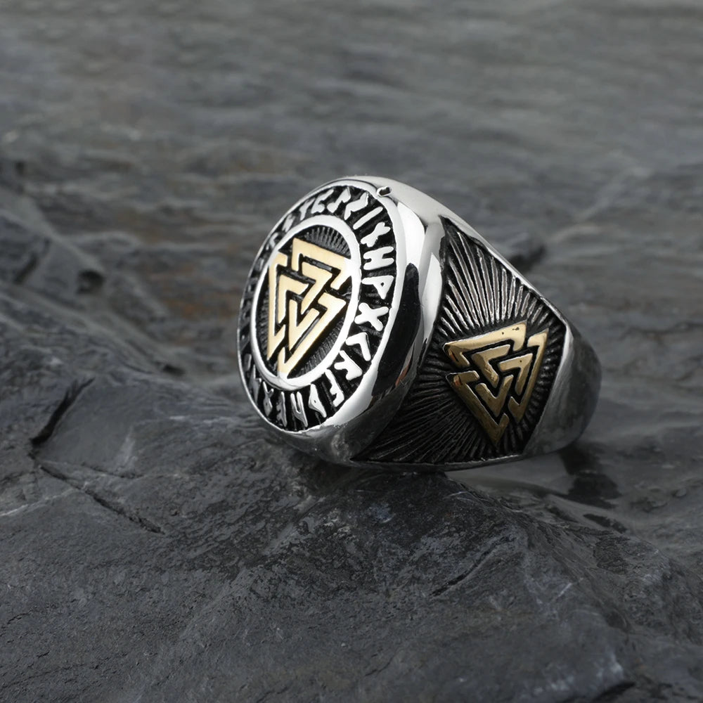 WorldNorse Runes Valknut Dreieck Edelstahl Wikinger Ring