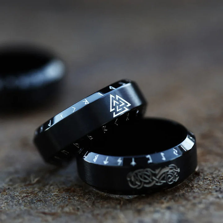WorldNorse Nordischer Drache Wikingerring aus Edelstahl mit Drachenrunen