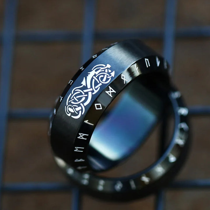 WorldNorse Nordischer Drache Wikingerring aus Edelstahl mit Drachenrunen