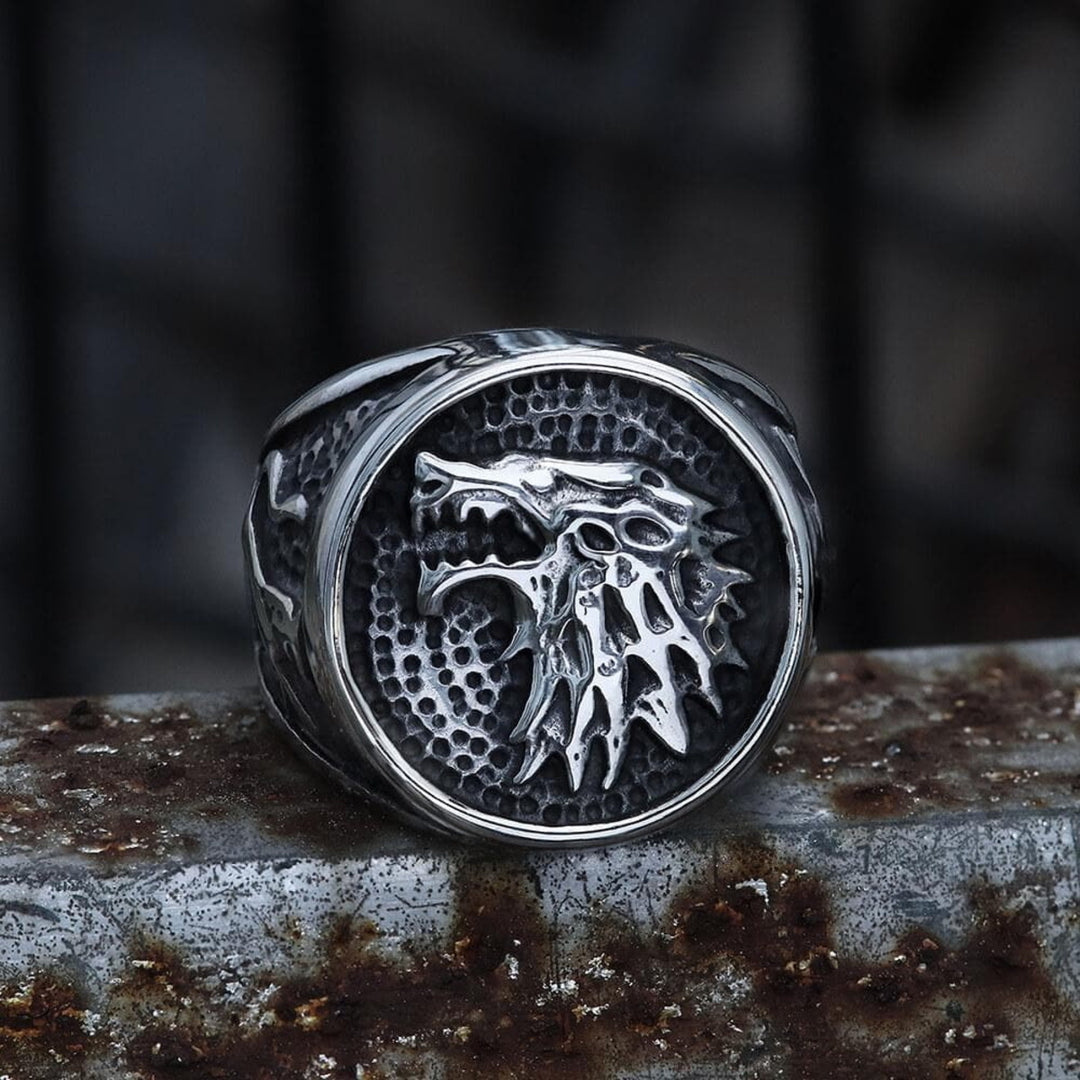 WorldNorse Knurrender Schattenwolf Edelstahlring