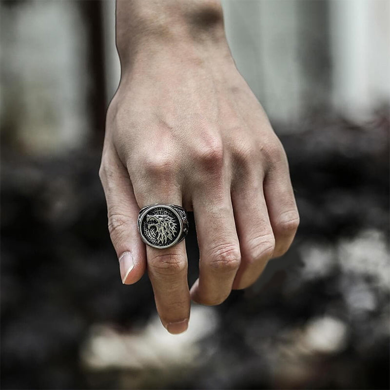WorldNorse Knurrender Schattenwolf Edelstahlring
