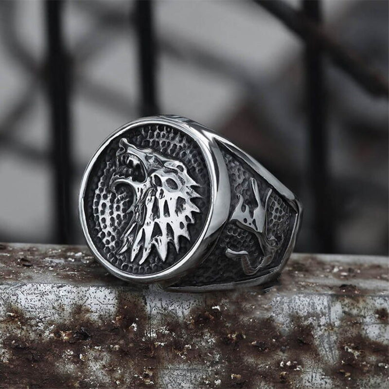 WorldNorse Knurrender Schattenwolf Edelstahlring