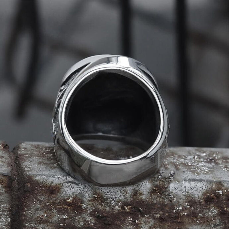 WorldNorse Knurrender Schattenwolf Edelstahlring