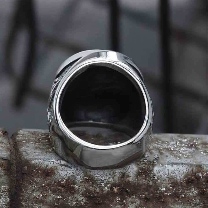 WorldNorse Knurrender Schattenwolf Edelstahlring
