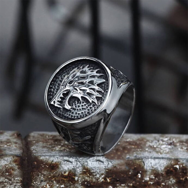 WorldNorse Knurrender Schattenwolf Edelstahlring