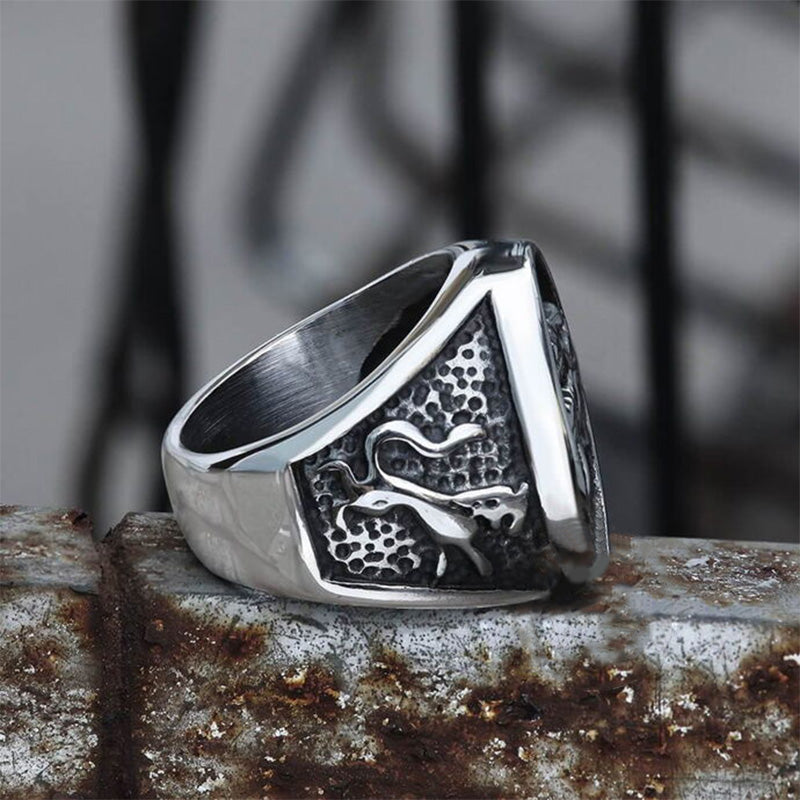 WorldNorse Knurrender Schattenwolf Edelstahlring