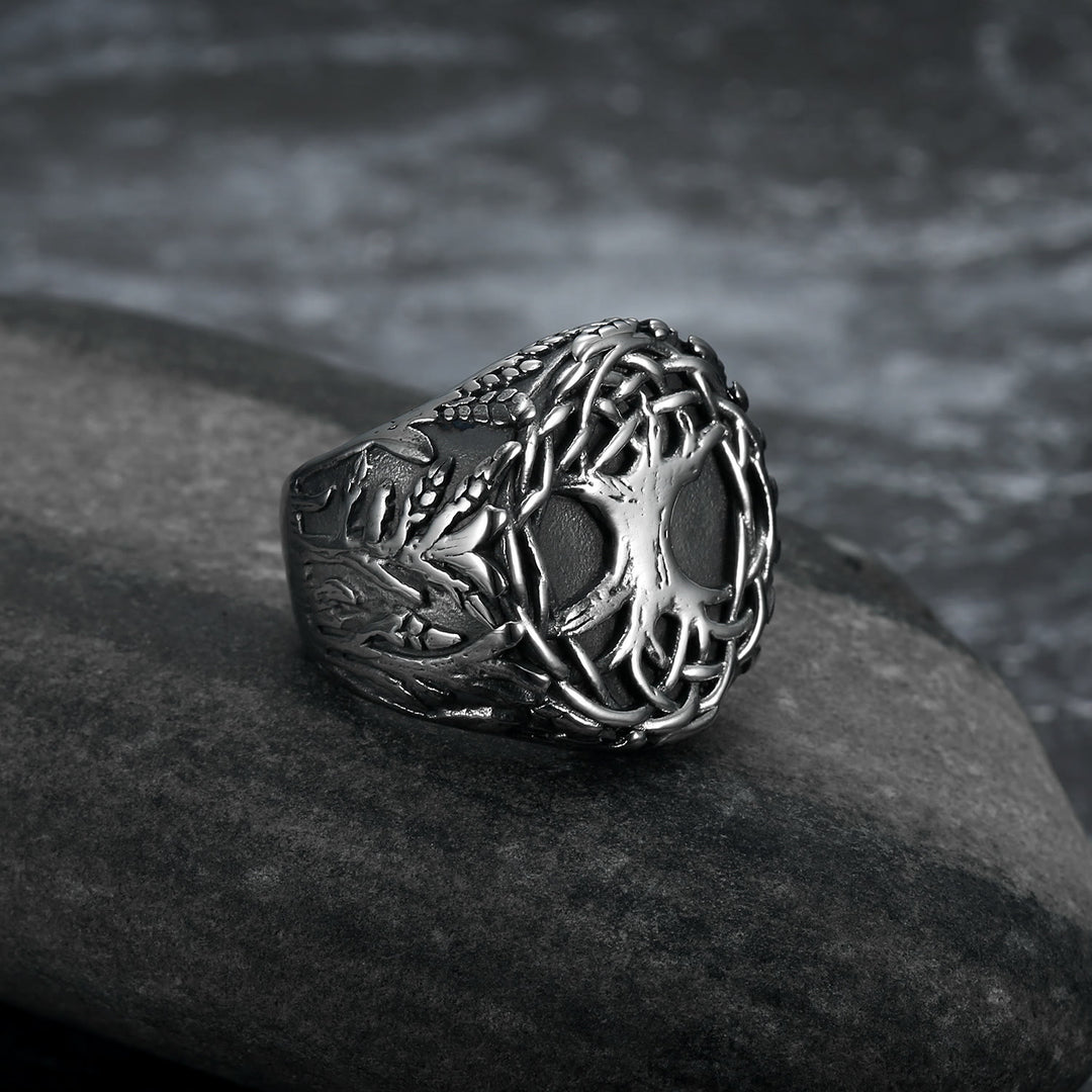 WorldNordischer Wikinger-Amulettring mit Lebensbaum-Design