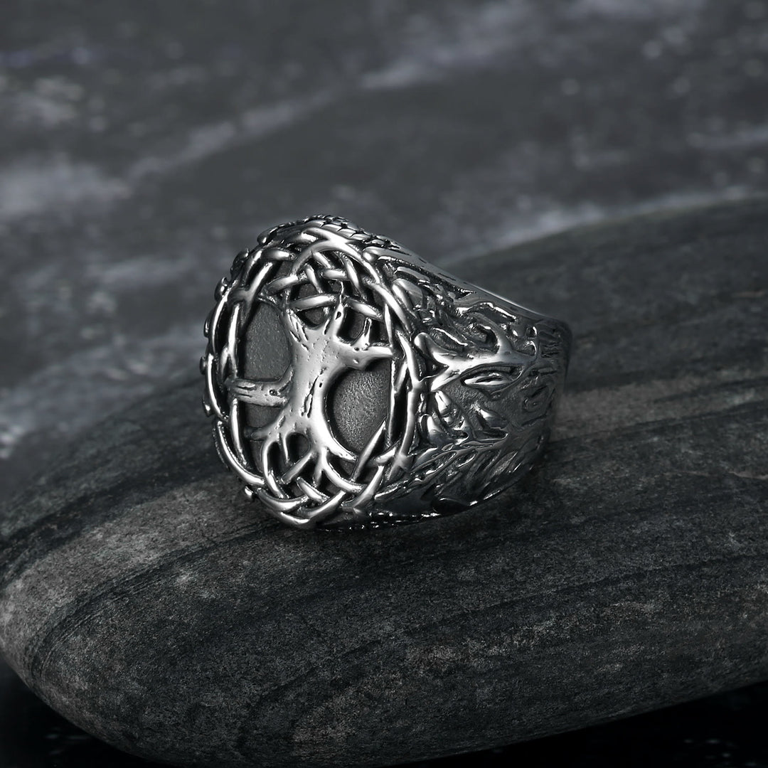 WorldNordischer Wikinger-Amulettring mit Lebensbaum-Design