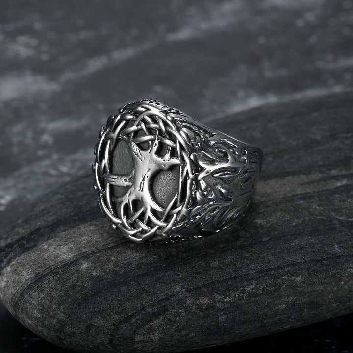 WorldNordischer Wikinger-Amulettring mit Lebensbaum-Design