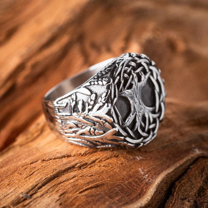WorldNordischer Wikinger-Amulettring mit Lebensbaum-Design