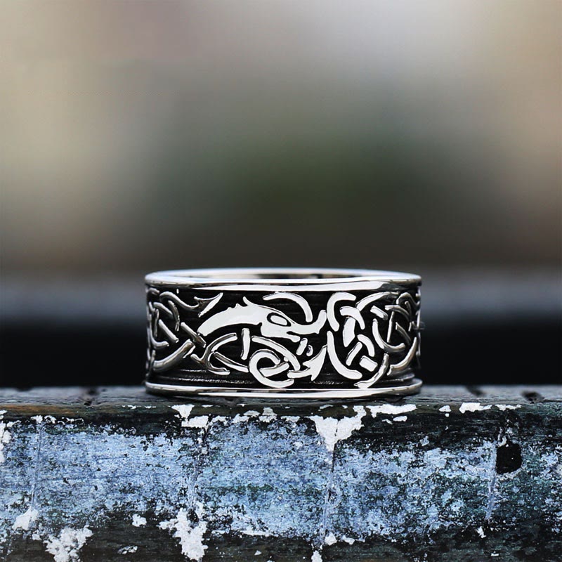 WorldNorse Drachenkopf Keltischer Knoten Edelstahl Wikinger Ring