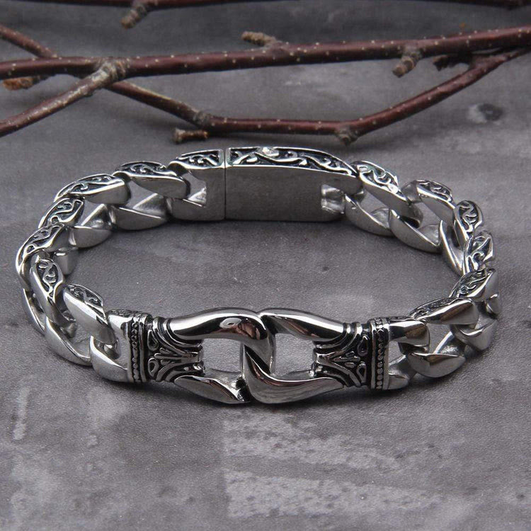 WorldNorse Retro-Totem-Armband mit Keltischer Knoten und dicken Panzergliedern