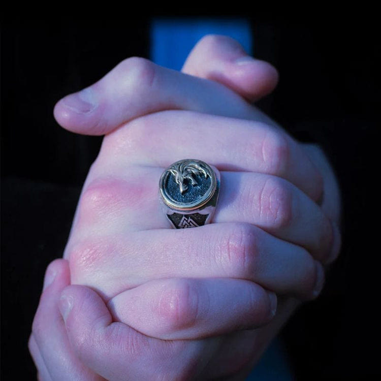 WorldNordischer Wikinger- Wolf - Valknut -Ring
