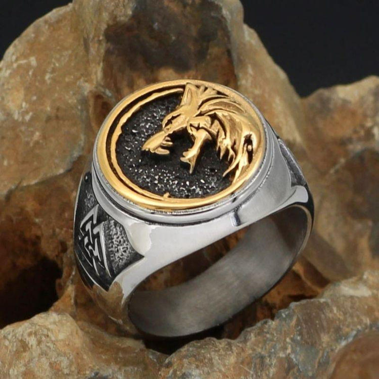 WorldNordischer Wikinger- Wolf - Valknut -Ring