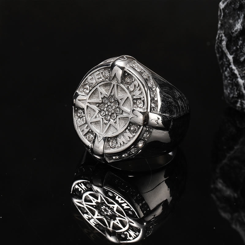 WorldNorse Anker Kompass Achteckiger Stern Amulett Ring