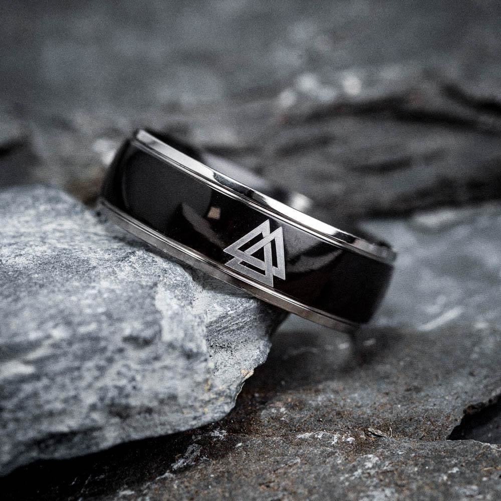 WorldNorse Schwarzer Valknut Individualitätsring