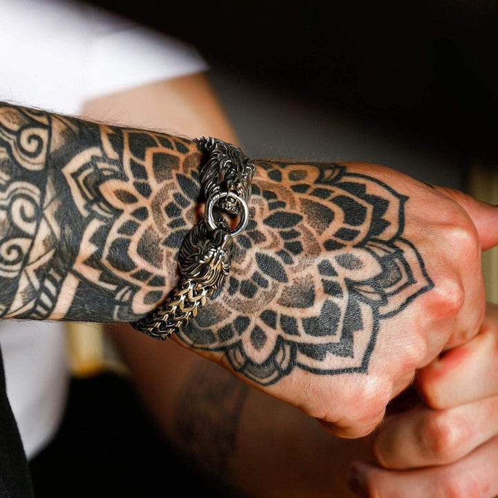 WorldNorse Wikinger-Armband mit doppeltem Löwenkopf