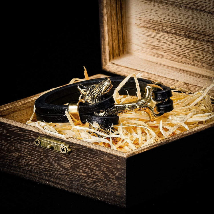 WorldNorse Wolf Fenrirs Kopf im Lederarmband