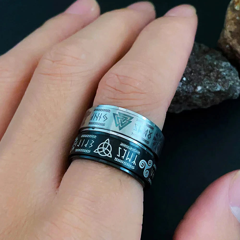 WorldNorse Viking Symbol Valknut Mjölnir Rune Triquetra Drehbarer Ring