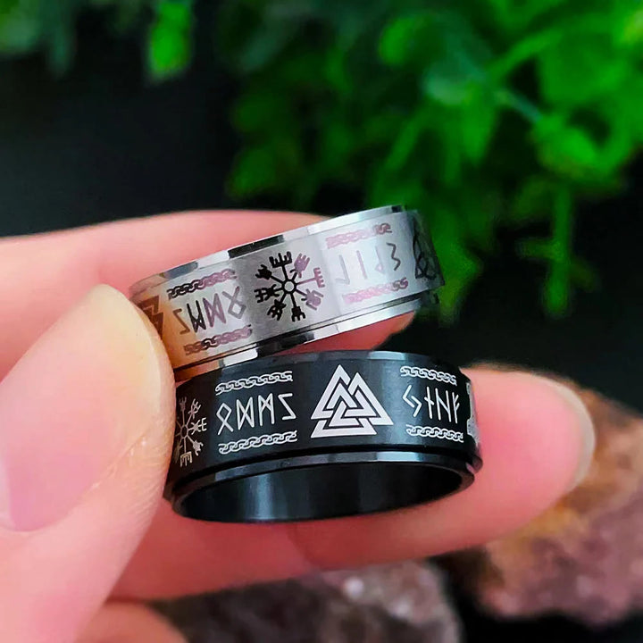 WorldNorse Viking Symbol Valknut Mjölnir Rune Triquetra Drehbarer Ring