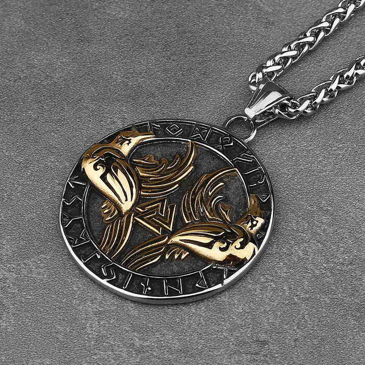 WorldNorse Odin Krähe Raven Rune um Valknut Halskette