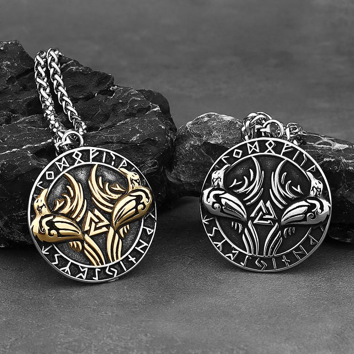 WorldNorse Odin Krähe Raven Rune um Valknut Halskette