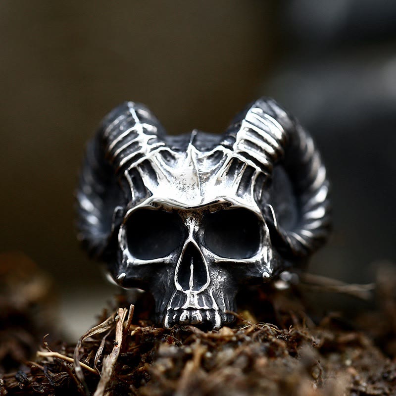 WorldNorse Punk Tier Ziege Schädel Okkult Satan Ring