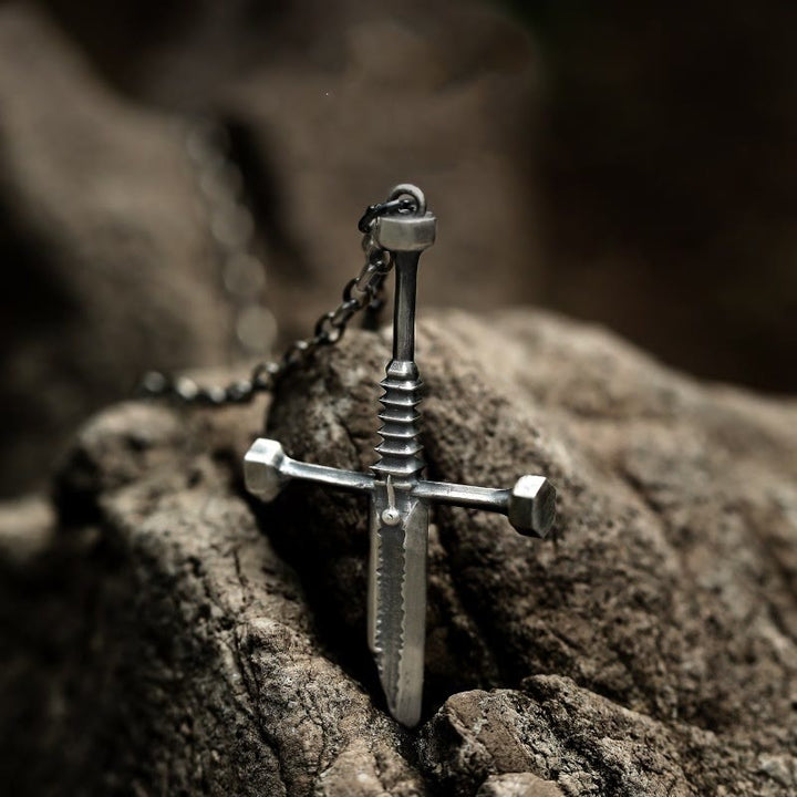 WorldNorse Cross Broken Holy Sword Einzigartige Anstecknadel-Halskette