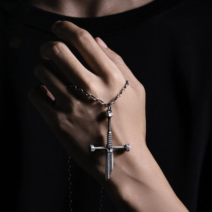 WorldNorse Cross Broken Holy Sword Einzigartige Anstecknadel-Halskette