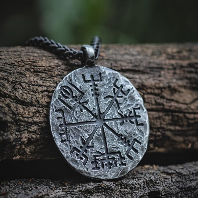 WorldNorse Wikinger-Kompass-Anhänger Vegvisir Halskette