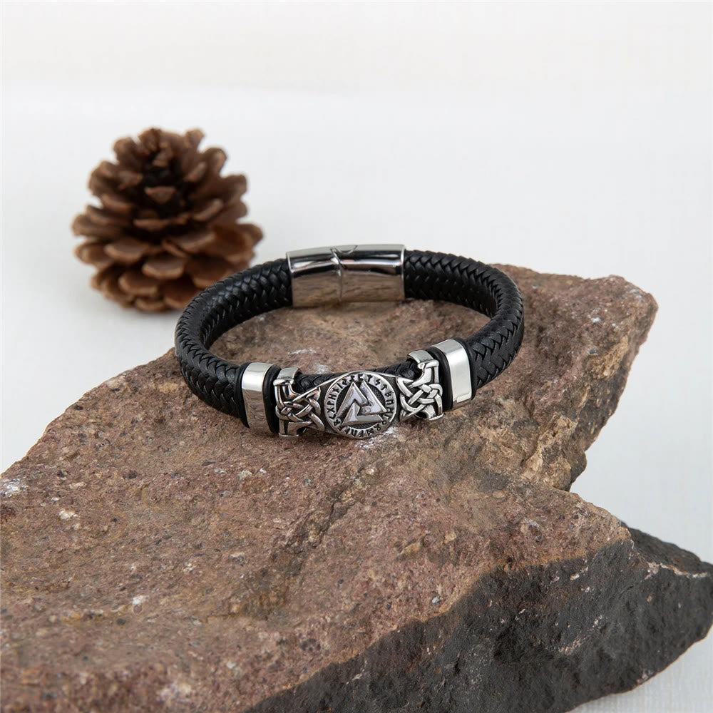 WorldNorse Valknut mit Keltischer Knoten -Lederarmband