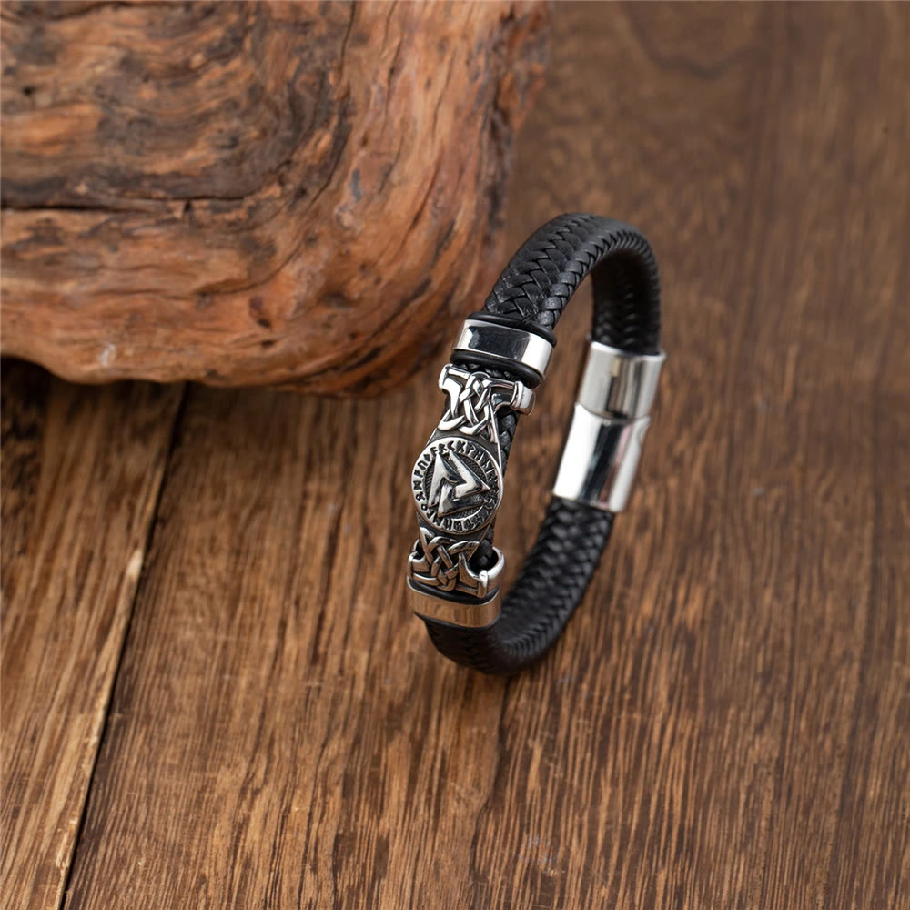 WorldNorse Valknut mit Keltischer Knoten -Lederarmband