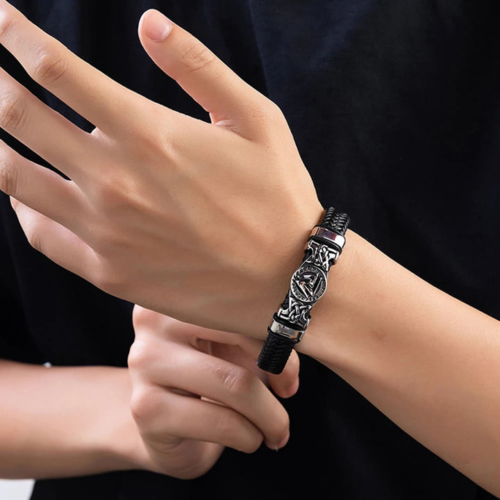 WorldNorse Valknut mit Keltischer Knoten -Lederarmband
