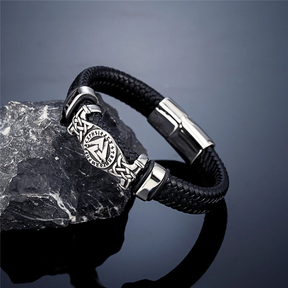 WorldNorse Valknut mit Keltischer Knoten -Lederarmband