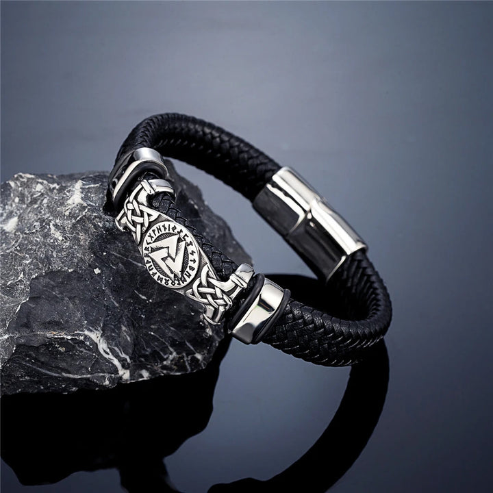 WorldNorse Valknut mit Keltischer Knoten -Lederarmband