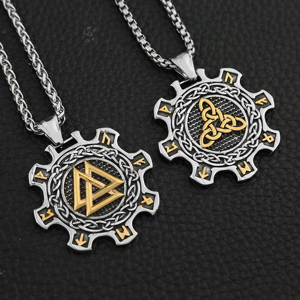 WorldNorse Valknut Keltischer Knoten Triad Rune Zahnrad Halskette