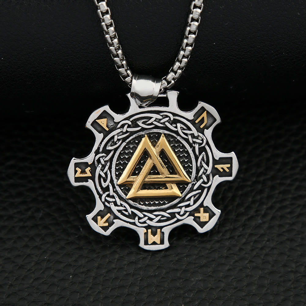WorldNorse Valknut Keltischer Knoten Triad Rune Zahnrad Halskette