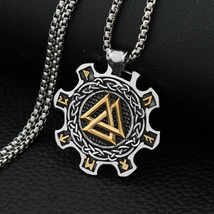 WorldNorse Valknut Keltischer Knoten Triad Rune Zahnrad Halskette