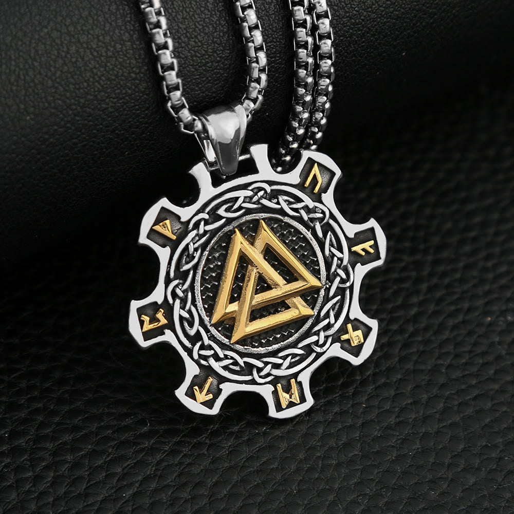 WorldNorse Valknut Keltischer Knoten Triad Rune Zahnrad Halskette