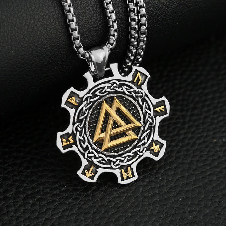 WorldNorse Valknut Keltischer Knoten Triad Rune Zahnrad Halskette