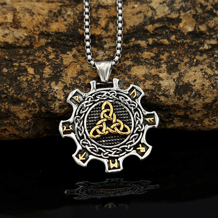 WorldNorse Valknut Keltischer Knoten Triad Rune Zahnrad Halskette