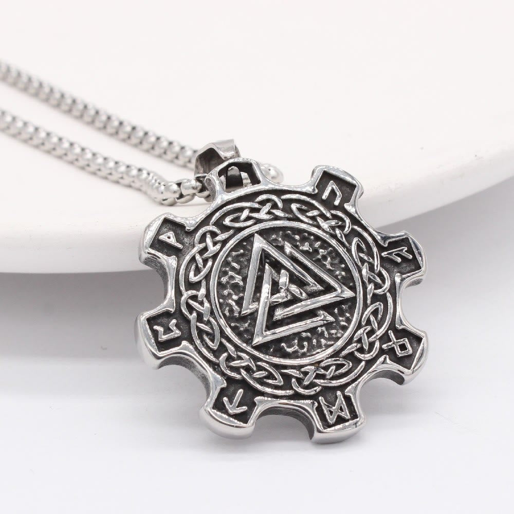 WorldNorse Valknut Keltischer Knoten Triad Rune Zahnrad Halskette