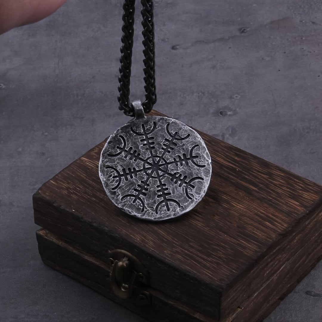 WorldNorse Wikinger-Kompass-Anhänger Vegvisir Halskette