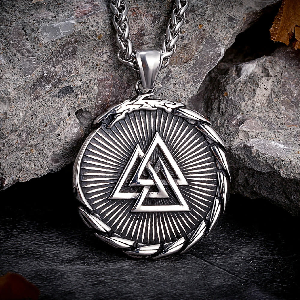 WorldNorse Doppelseitige Valknut -Dreieck- Vegvisir Kompass-Halskette