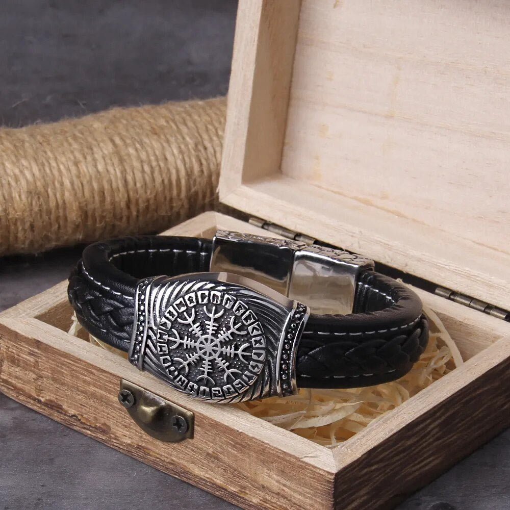 WorldNorse Wikinger-Armreif mit Vegvisir -Kompass, Valknut -Armband