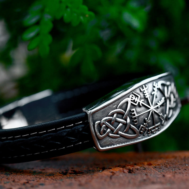WorldNorse Klassisches Wikinger-Armband mit Vegvisir und Keltischer Knoten