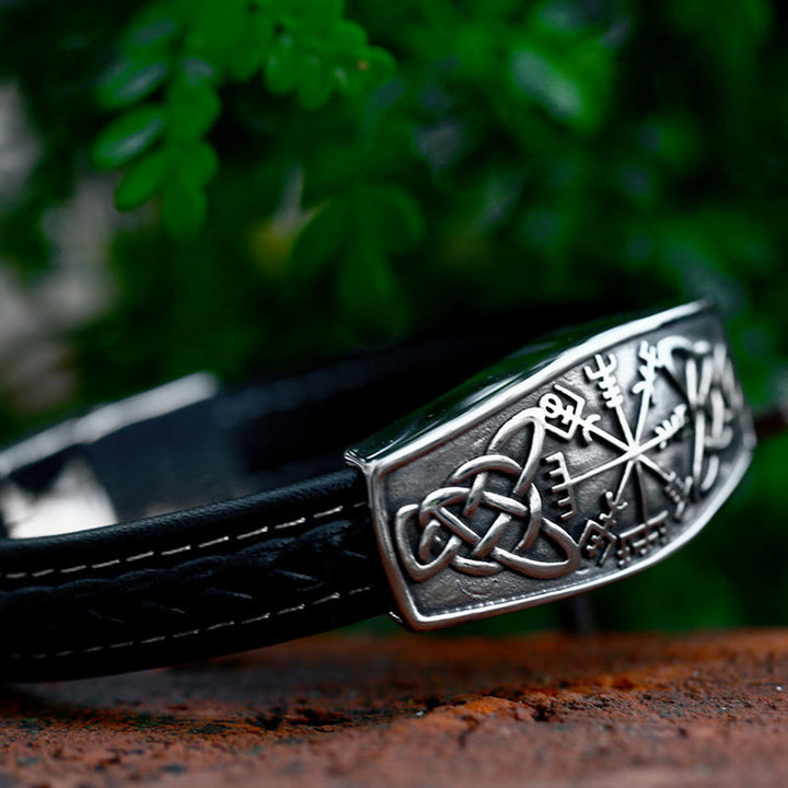 WorldNorse Klassisches Wikinger-Armband mit Vegvisir und Keltischer Knoten