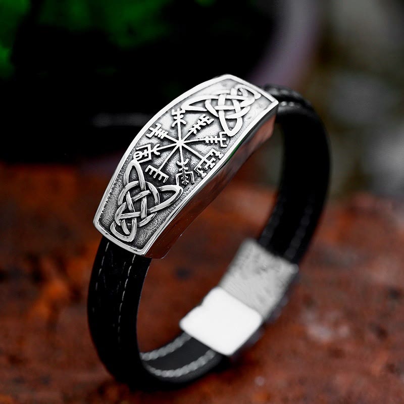 WorldNorse Klassisches Wikinger-Armband mit Vegvisir und Keltischer Knoten