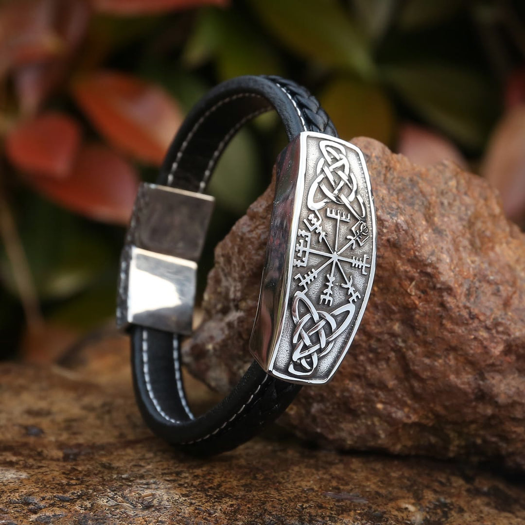 WorldNorse Klassisches Wikinger-Armband mit Vegvisir und Keltischer Knoten